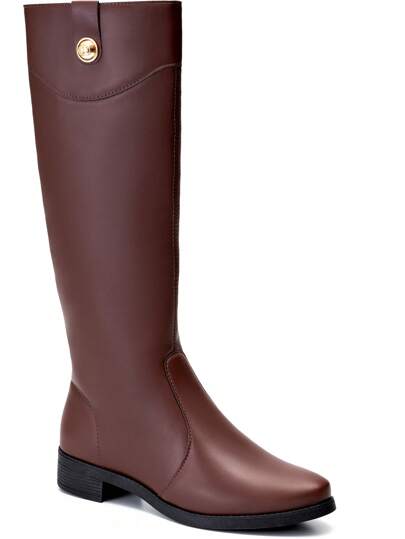 Bota Feminina Cano Longo Salto Baixo Marrom