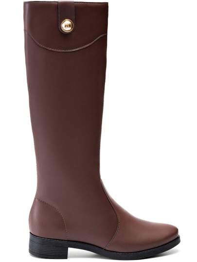 Bota Feminina Cano Longo Salto Baixo Marrom