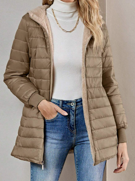 Casaco-Feminino-Puffer-com-Touca-Caqui