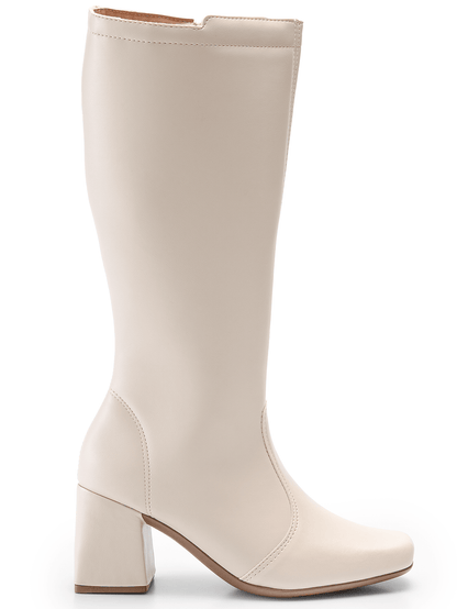 Bota Feminina Cano Longo Salto Grosso Branca
