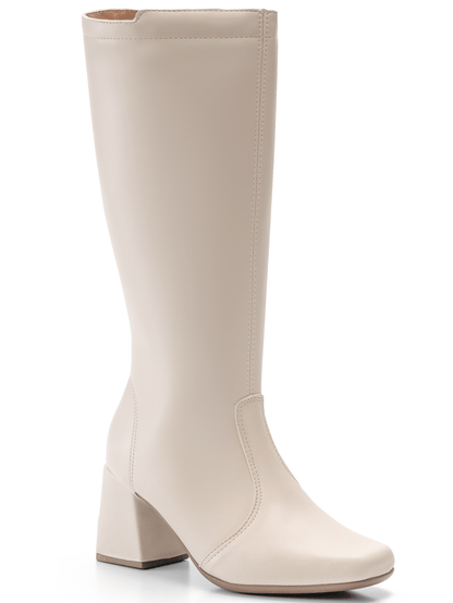 Bota Feminina Cano Longo Salto Grosso Branca