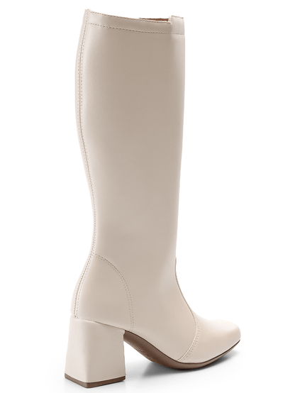 Bota Feminina Cano Longo Salto Grosso Branca