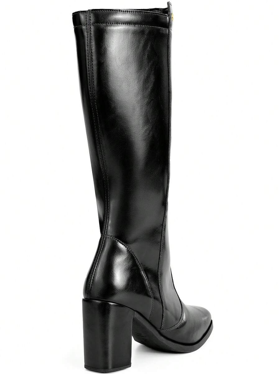 Bota Feminina Cano Alto Salto Alto Bloco Bico Quadrado