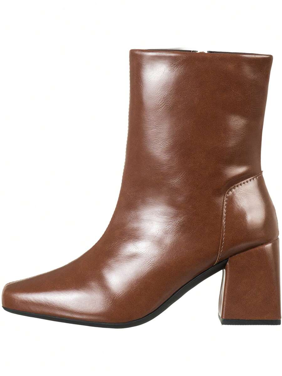 Bota Feminina Cano Curto Salto Quadrado Casual