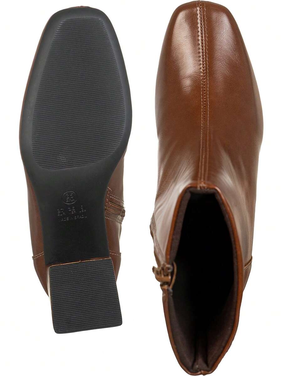 Bota Feminina Cano Curto Salto Quadrado Casual