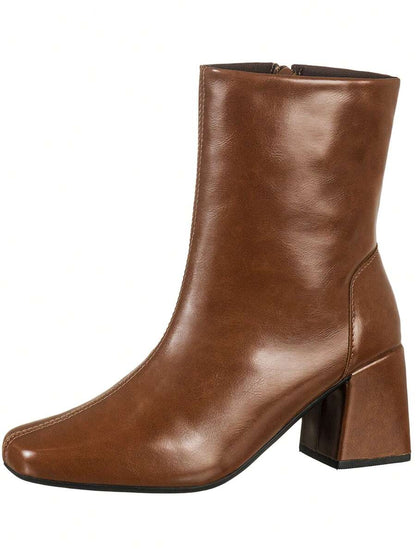 Bota Feminina Cano Curto Salto Quadrado Casual