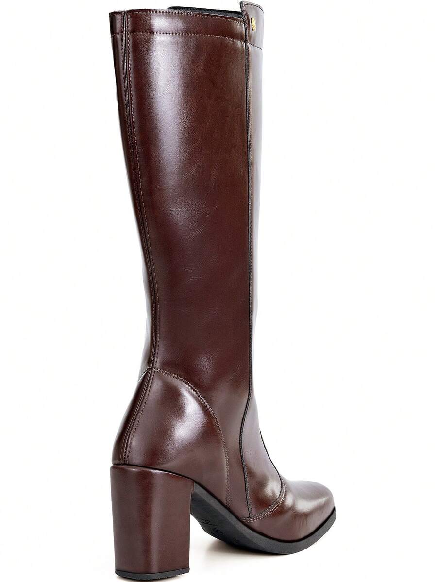 Bota Feminina Cano Longo Salto Bloco Bico Quadrado