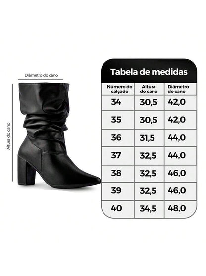 Bota Feminina Tratorada Enrrugada Cano Médio
