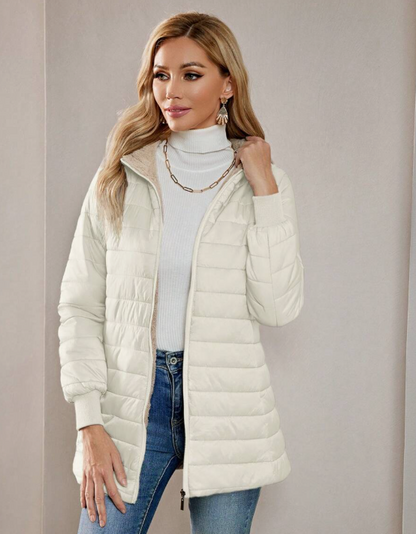 Casaco-Feminino-Puffer-com-Touca-Bege