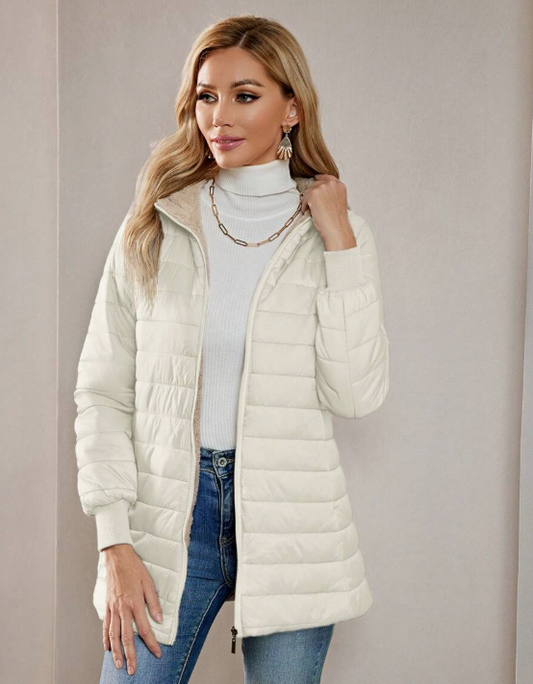 Casaco-Feminino-Puffer-com-Touca-Bege