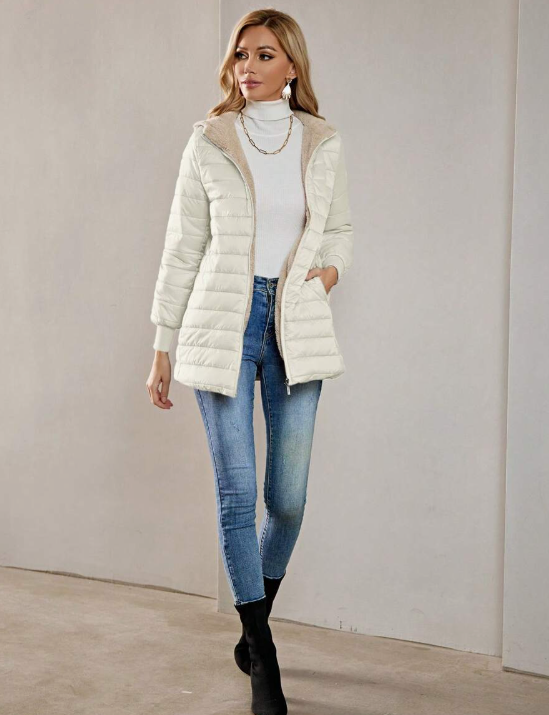 Casaco-Feminino-Puffer-com-Touca-Bege