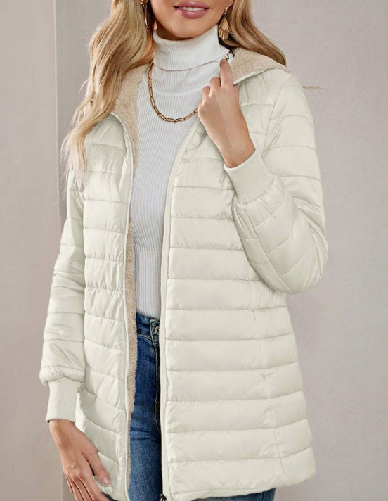 Casaco-Feminino-Puffer-com-Touca-Bege