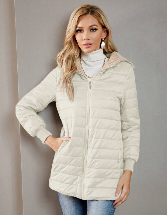Casaco-Feminino-Puffer-com-Touca-Bege