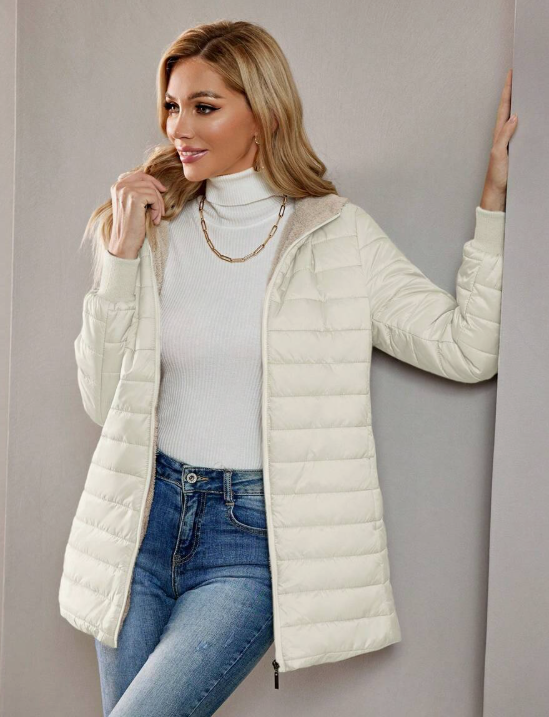 Casaco-Feminino-Puffer-com-Touca-Bege