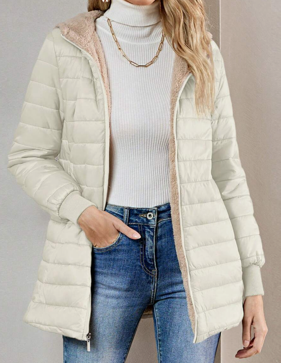 Casaco-Feminino-Puffer-com-Touca-Bege