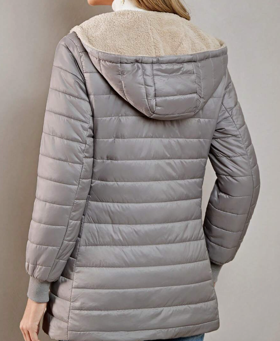 Casaco-Feminino-Puffer-com-Touca-Cinza