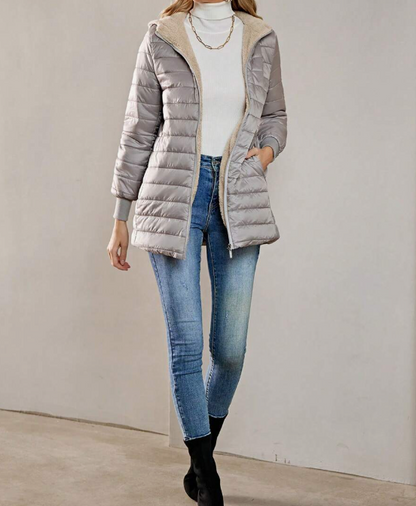 Casaco-Feminino-Puffer-com-Touca-Cinza