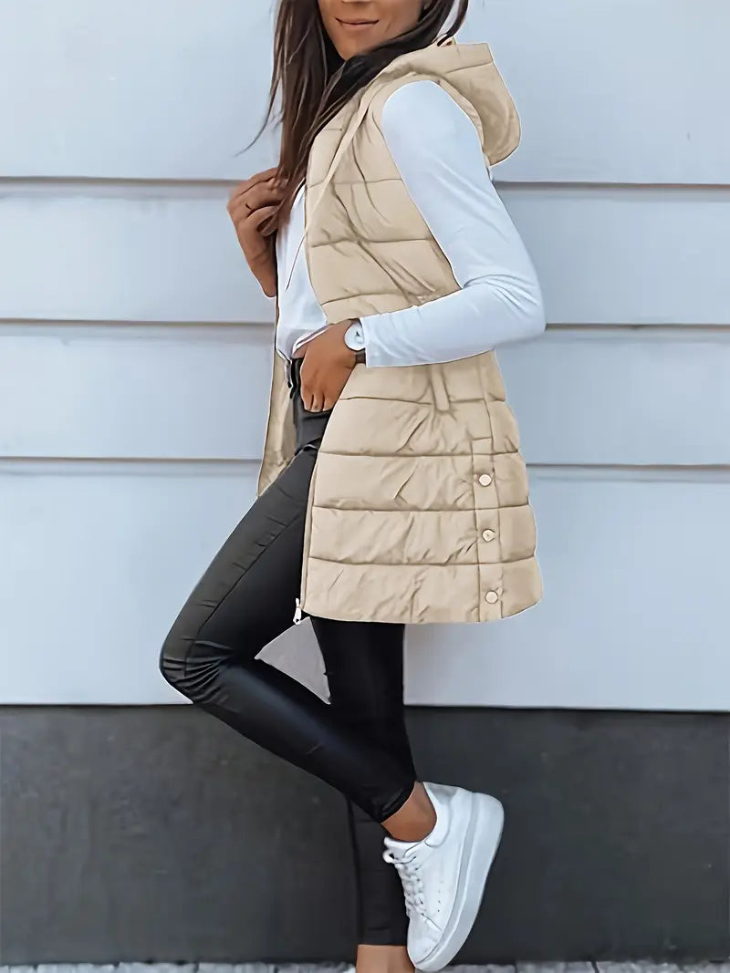 Colete-Feminino-Puffer-com-Touca-Caqui