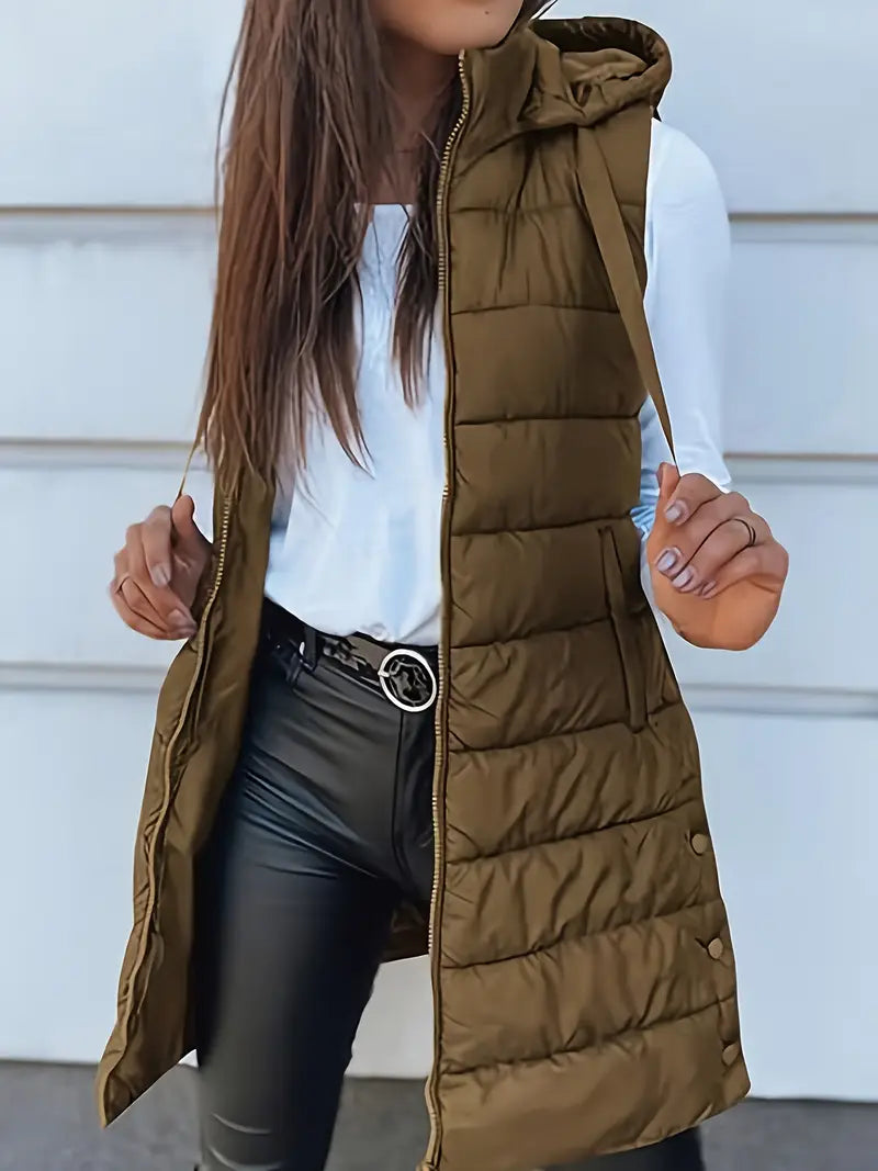 Colete-Feminino-Puffer-com-Touca-Castanho