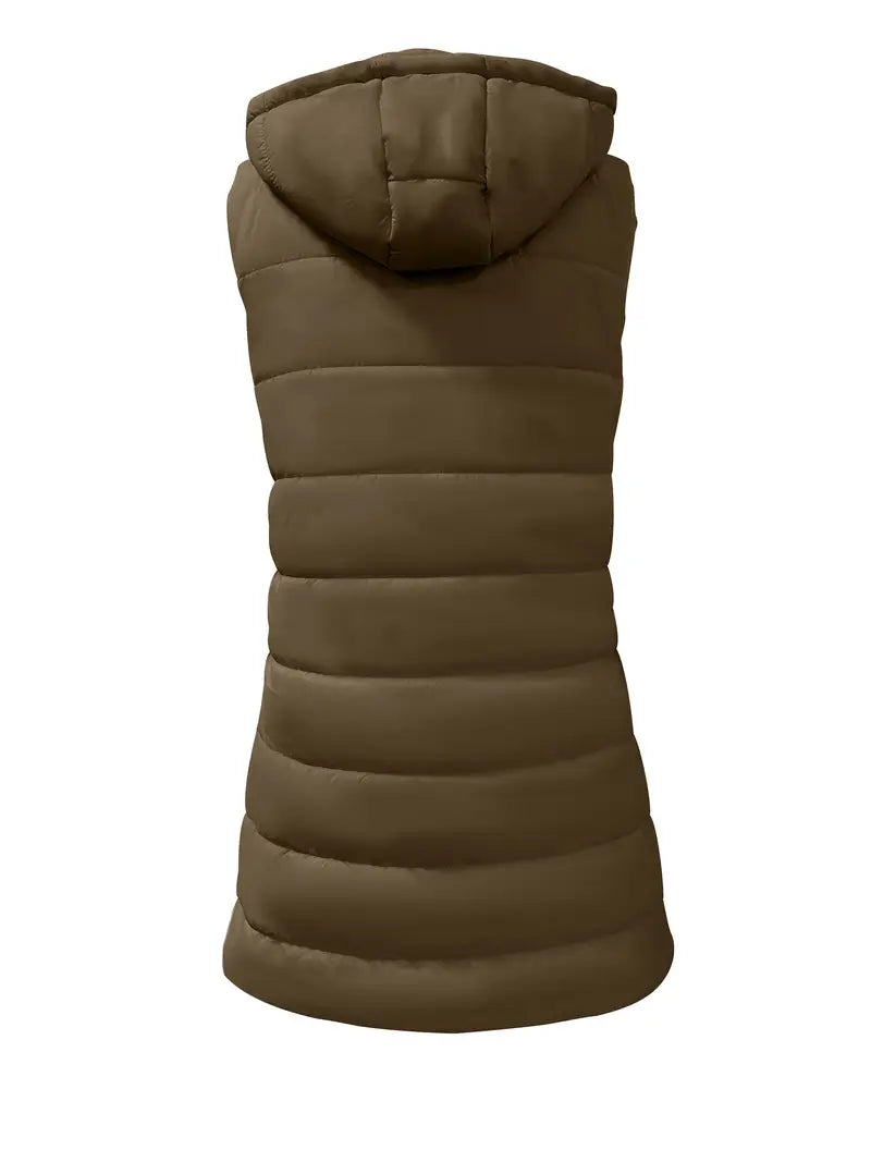 Colete-Feminino-Puffer-com-Touca-Castanho