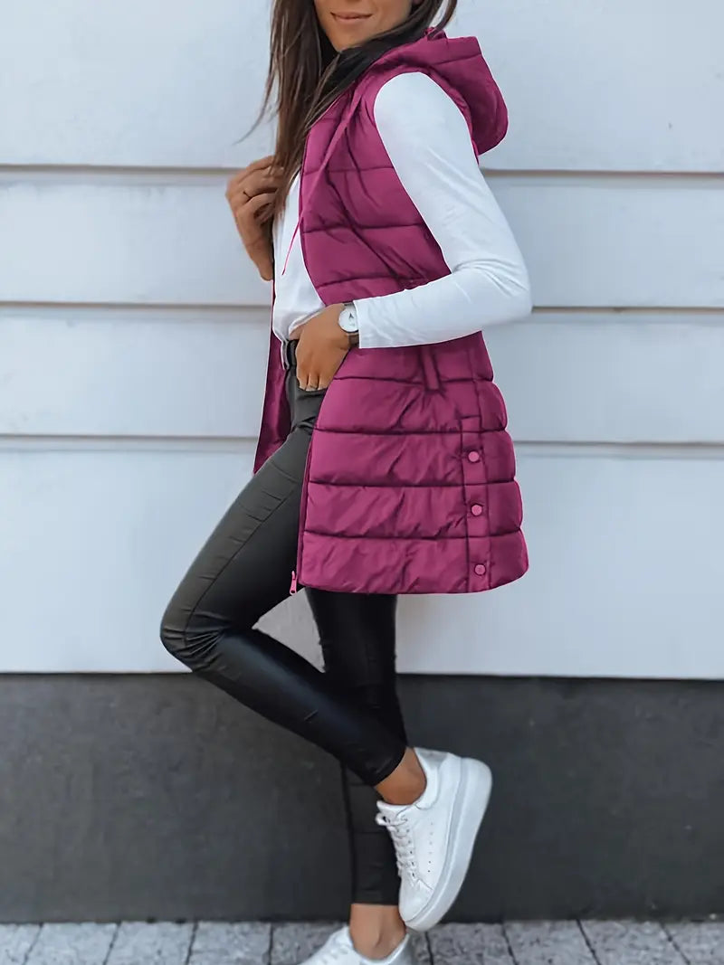 Colete-Feminino-Puffer-com-Touca-Fúcsia