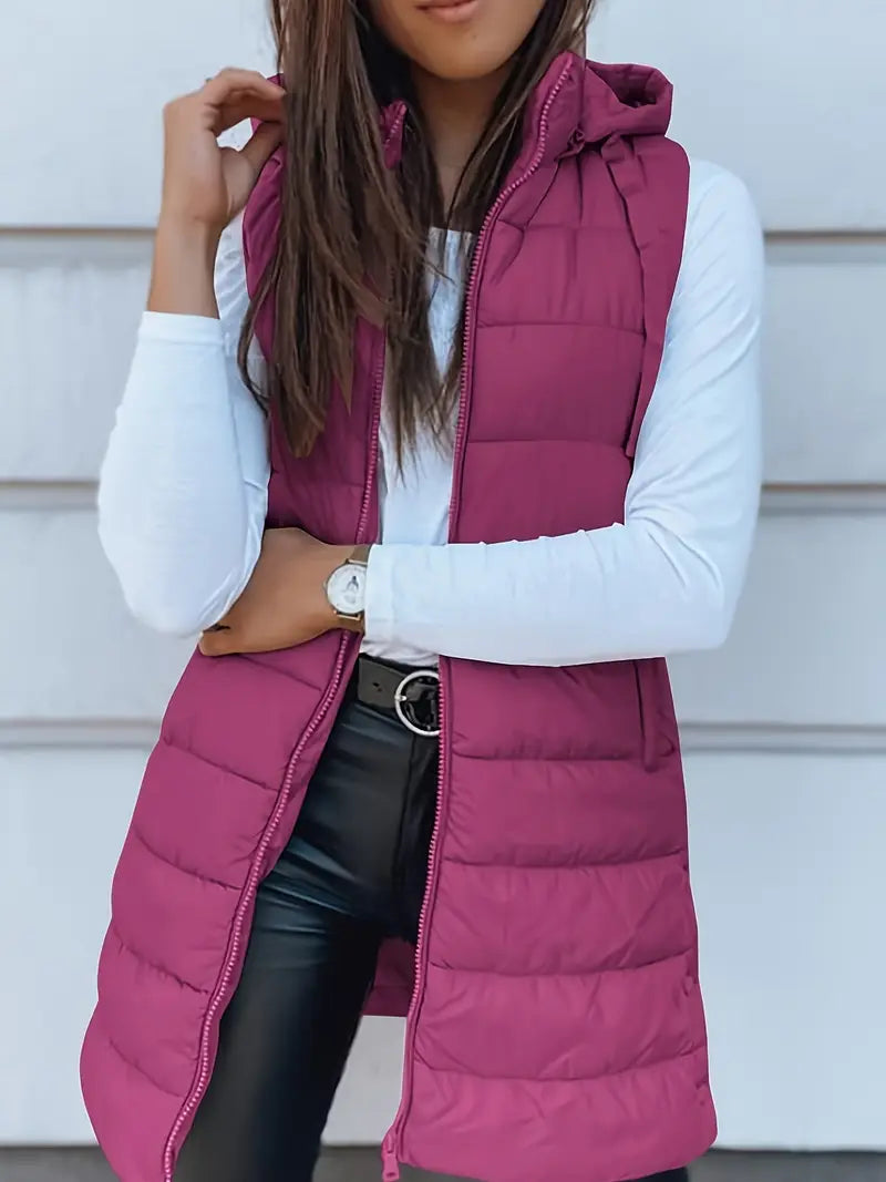 Colete-Feminino-Puffer-com-Touca-Fúcsia