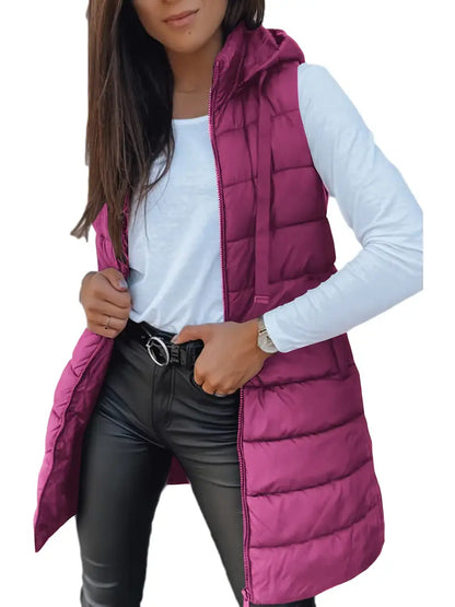 Colete-Feminino-Puffer-com-Touca-Fúcsia