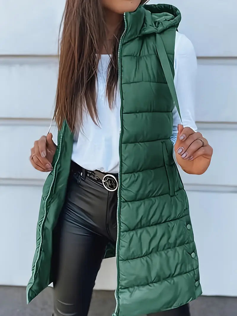 Colete-Feminino-Puffer-com-Touca-Verde