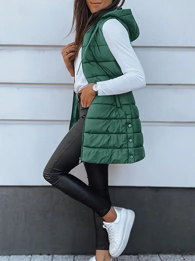 Colete-Feminino-Puffer-com-Touca-Verde