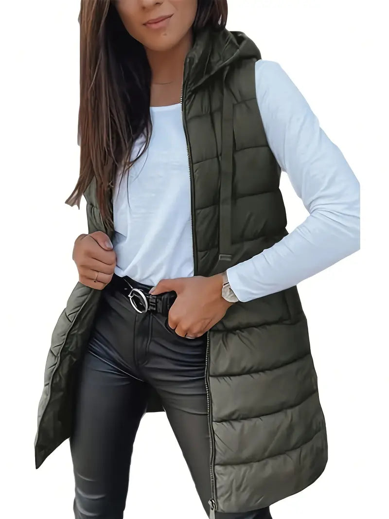 Colete-Feminino-Puffer-com-Touca-Verde-Militar
