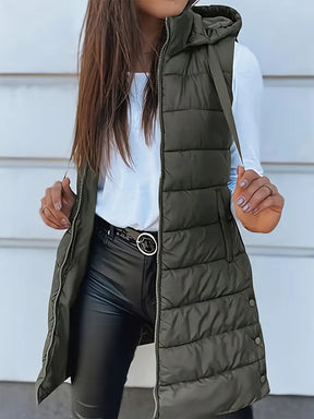 Colete-Feminino-Puffer-com-Touca-Verde-Militar