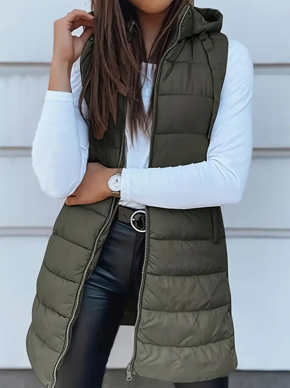 Colete-Feminino-Puffer-com-Touca-Verde-Militar