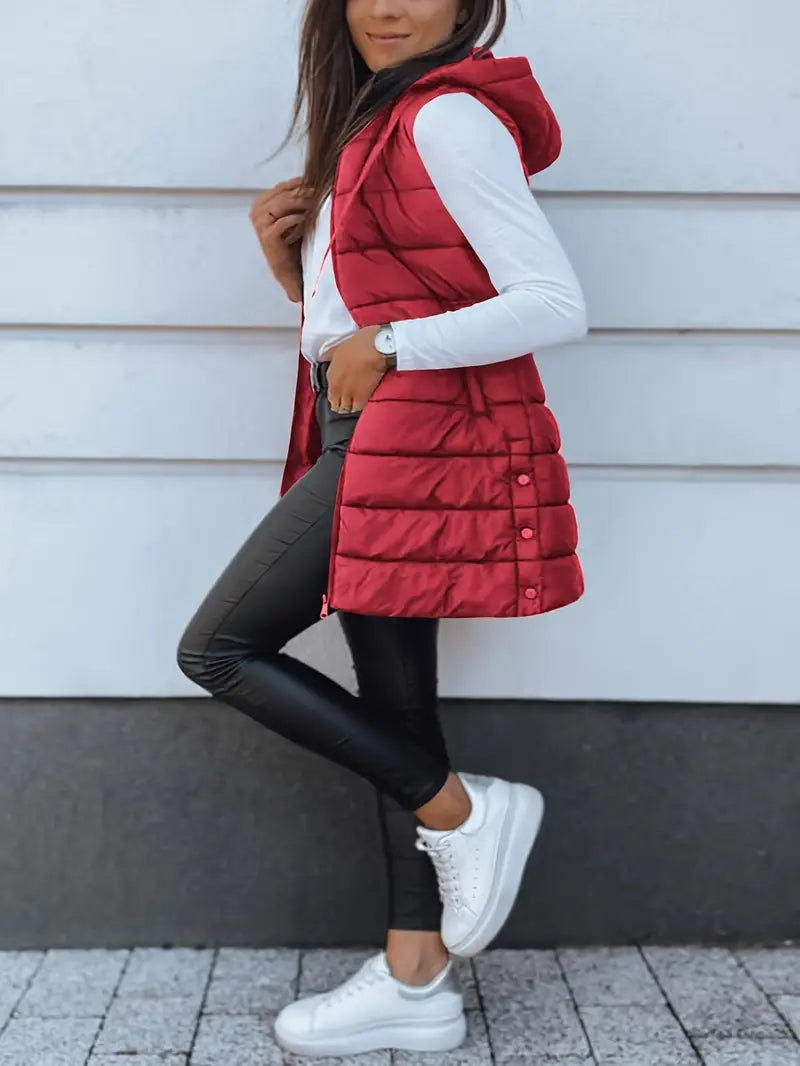 Colete-Feminino-Puffer-com-Touca-Vermelho