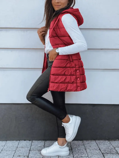 Colete-Feminino-Puffer-com-Touca-Vermelho