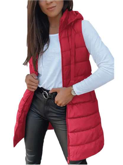Colete-Feminino-Puffer-com-Touca-Vermelho