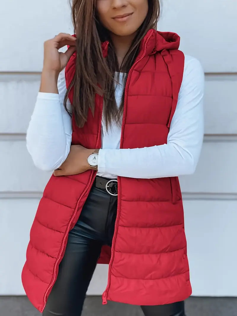 Colete-Feminino-Puffer-com-Touca-Vermelho