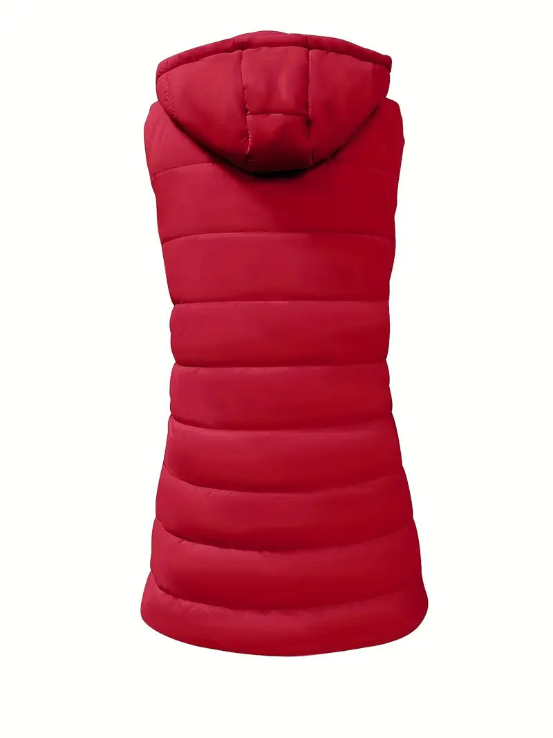 Colete-Feminino-Puffer-com-Touca-Vermelho