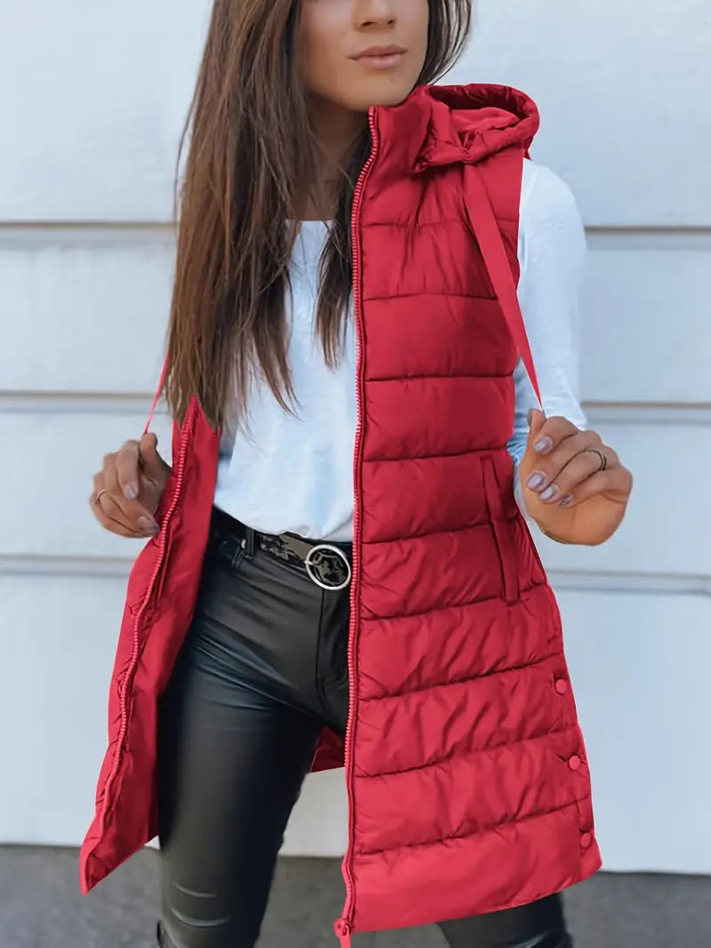 Colete-Feminino-Puffer-com-Touca-Vermelho