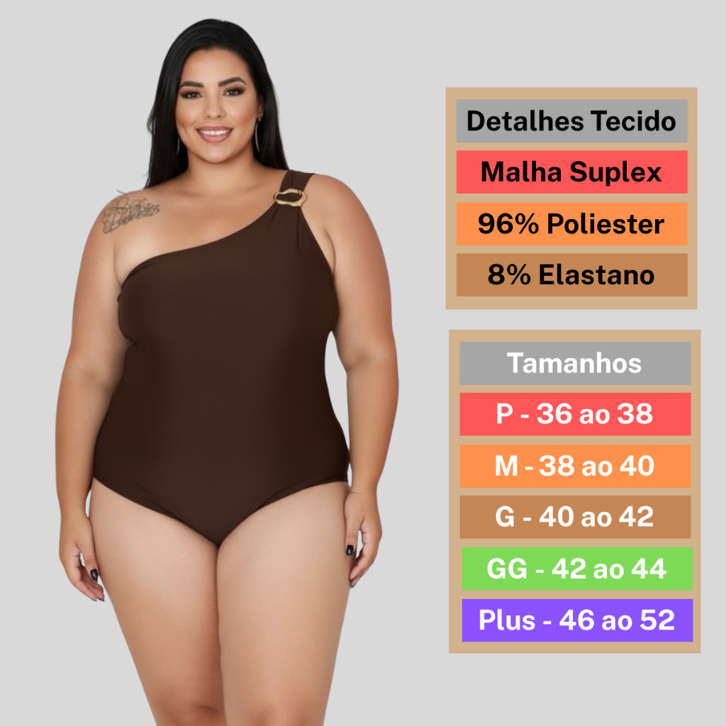 Maô Body Feminino Ombro Único Plus Size  Premium