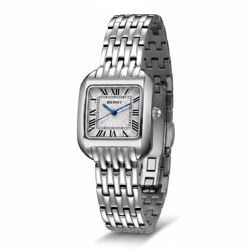 Relógio Feminino Berny Quadrado Premium | Prata com Movimento Miyota