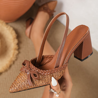 Sandália Feminina Slingback Raffia Laço Caramelo