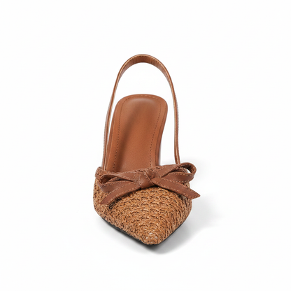 Sandália Feminina Slingback Raffia Laço Caramelo