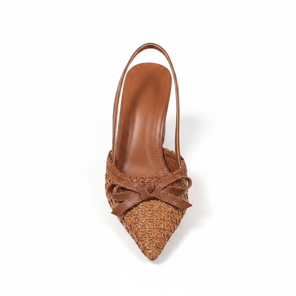 Sandália Feminina Slingback Raffia Laço Caramelo