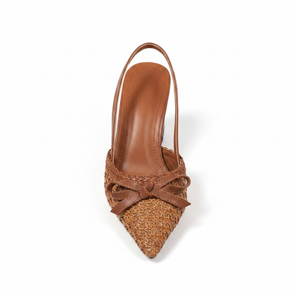 Sandália Feminina Slingback Raffia Laço Caramelo