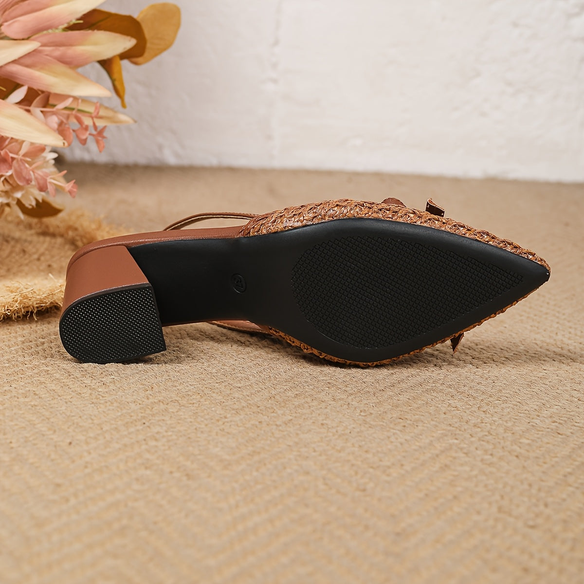 Sandália Feminina Slingback Raffia Laço Caramelo