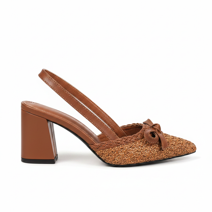 Sandália Feminina Slingback Raffia Laço Caramelo