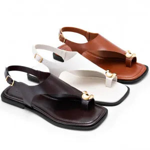 Sandália Feminina Rasteira Flat Metalizada