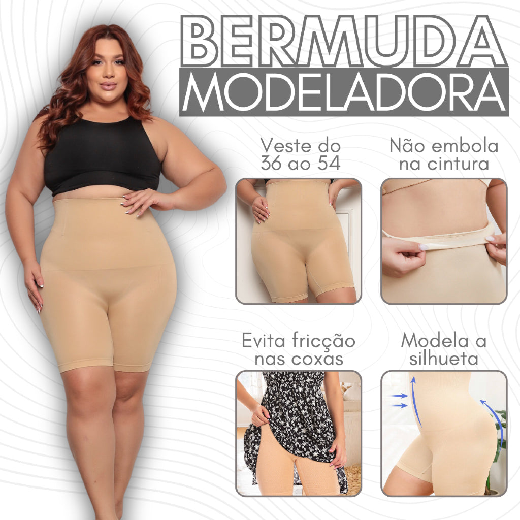 Short Cinta Modeladora 4 Barbatanas Alta Compressão Empina Bumbum
