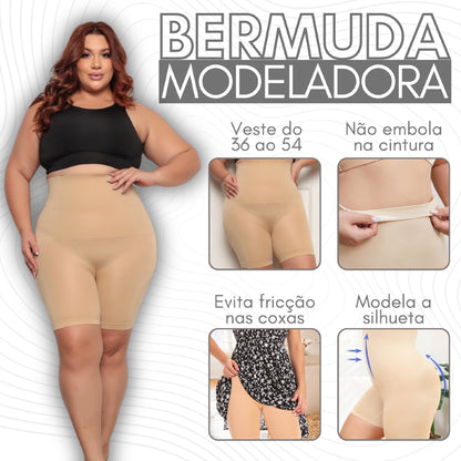 Short Cinta Modeladora 4 Barbatanas Alta Compressão Empina Bumbum