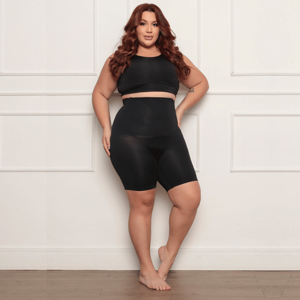 Short Cinta Modeladora 4 Barbatanas Alta Compressão Empina Bumbum